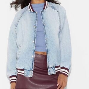 Wild Fable Light Blue Jean Jacket with Maroon Accents